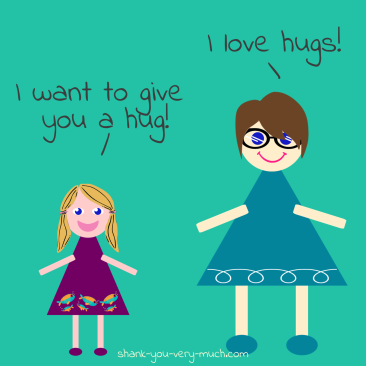 A cartoon drawing depicting a hug from my niece... she likes to hug very hard.